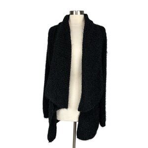 Elon Womens Black Fuzzy Knit Cardigan Sweater Oversized Drape Front size Medium
